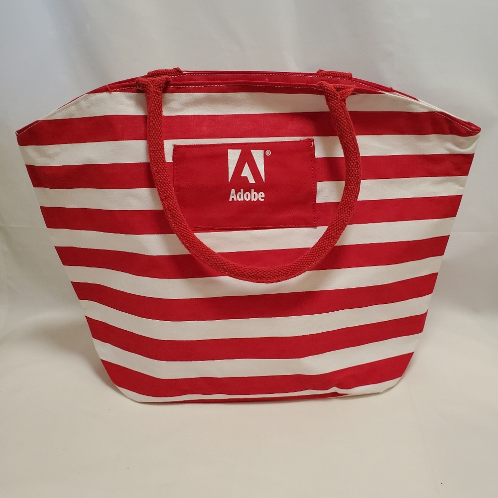Adobe Canvas Tote Bag with Zipper Red and White Stripes